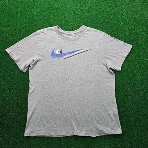 Nike Tee Tshirt Mens Medium Gray Short Sleeve‎ Triple Swoosh Activewear Workout